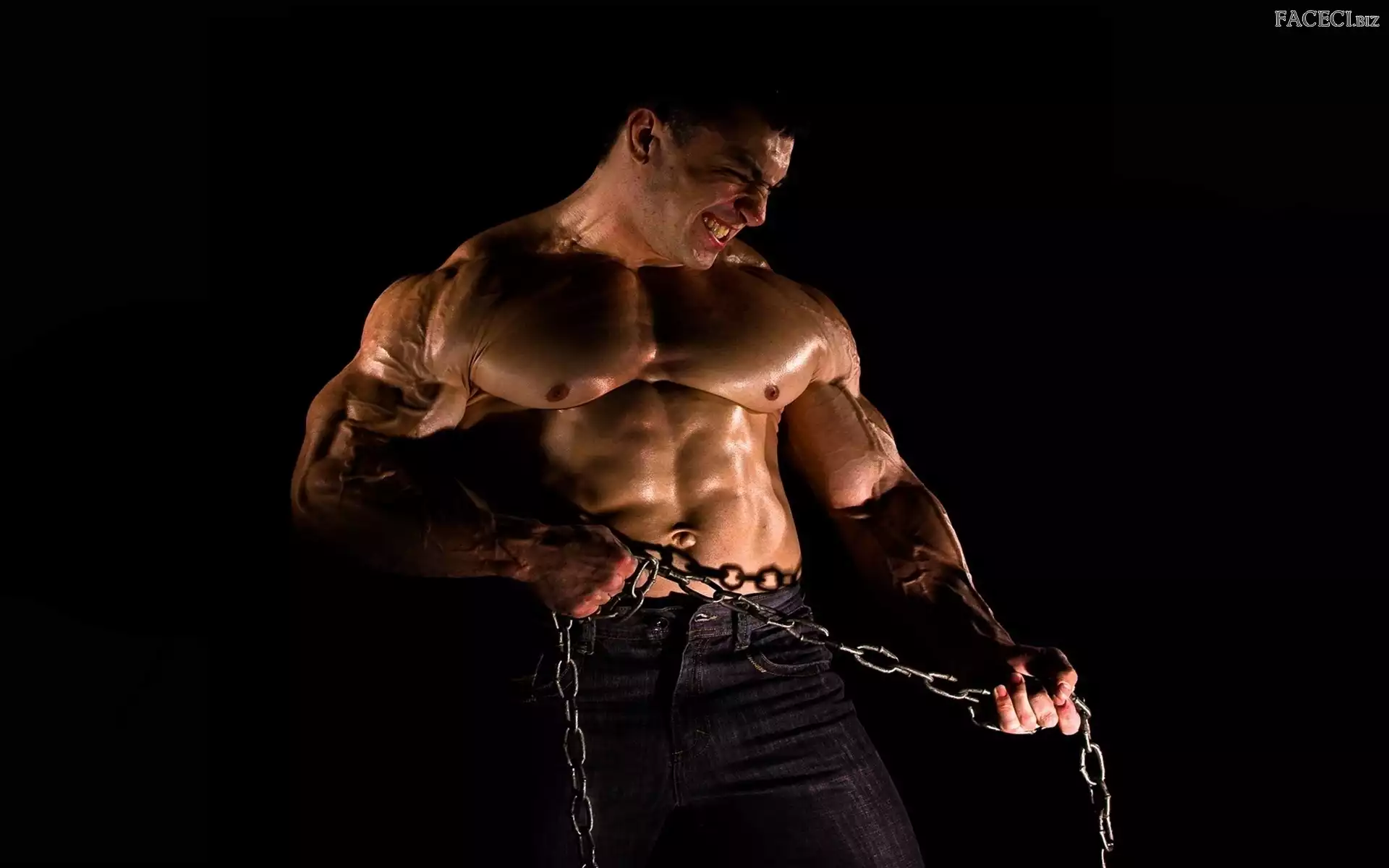 Duże, Łańcuch, Mężczyzna, Mięśnie